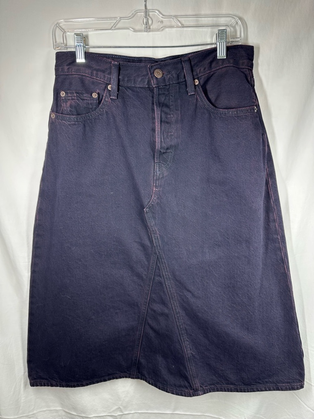 Levi’s High Rise A-Line Deconstructed Skirt  Purple Denim, size 6 (28)